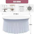 4 pk White Round Spandex Tablecloth for 60in Tables, Wrinkle Free Stretchy 120inch Fitted 5FT Table Cloths Round Table Covers with Skirt for Wedding Party Dining Banquet Events - Image 3