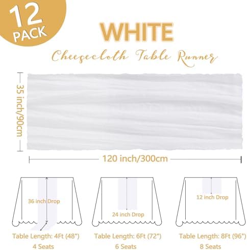 12 Pack 35 x 120 Inch White Table Runner Cheesecloth 10Ft - Image 2