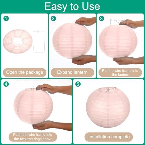uxcell 3Pcs Light Pink Round Paper Lanterns 16" Chinese Paper Lantern - Image 3