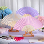 Blulu 100 Pcs Pink Hand Fans Bulk Folding Bamboo Silk Foldable Handheld Fan for Women DIY Line Dance Clapping Popping Wedding Bridal Shower Baby Shower Birthday Party Favors Gift Decoration - Image 6