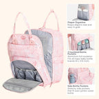 BabbleRoo Diaper Bag Backpack - Baby Essentials Travel Tote - Multi Function Water Resistant Diaper Bag, Travel Essentials Baby Bag with Changing Pad, Stroller Straps & Pacifier Case - Pink Birdy - Image 4
