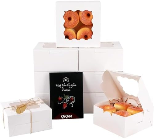 qiqee Bakery Box with Window 100packs 6x6x3 White Cookie Boxes Pastry Box for Wedding Favor Birthday ＆ Party by Qiqee
