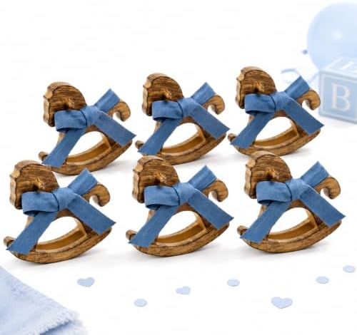 Mifoci 6 Pack Wooden Rocking Horse Baby Shower Decor, Blue Jean by Mifoci