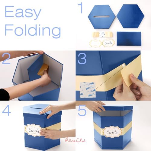 ROSEGLD Navy Blue Card Box, Card Receiving Box with Ribbon 14x12x12 Inches - Image 5