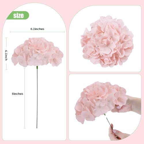 AVIVIHO 65pcs Fake Flowers Blush Hydrangea Artificial Flowers Bulk (Not Squished, No Steaming Need) Silk Flowers with Stems for Wedding Decor,Home,Baby Shower,Table Centerpieces Decoration - Image 3
