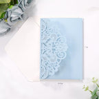 50pcs Dusty Blue Laser Cut Wedding Invitations Card Pocket with Envelope - Image 2
