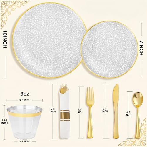 175PCS Clear Plastic Plates for 25 Guests, Disposable Plates for Party, Heavy Duty Disposable Plate Set Include: 25 Dinner Plates, 25 Dessert Plates, 25 Cups and Cutlery for Wedding & Party - Image 2