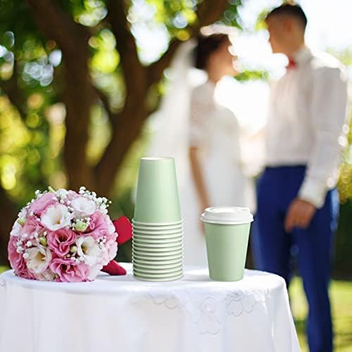 Funtery 100 Pcs Sage Green Disposable Coffee Cups with Lids 12 oz Sage Green Paper Cups for Baby Shower Bridal Shower Wedding Party Supplies Disposable Coffee Cup for Hot Cold Beverage Tea - Image 5