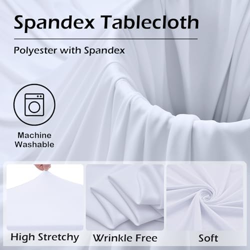 2 pk White Spandex Table Cloth Rectangle 8ft with Ruffle Skirt,Wrinkle Free High-Stretch Fitted Tablecloths for 8 Foot Rectangle Tables,Elastic Spandex Table Covers 8 ft for Parties Weddings Banquet - Image 5