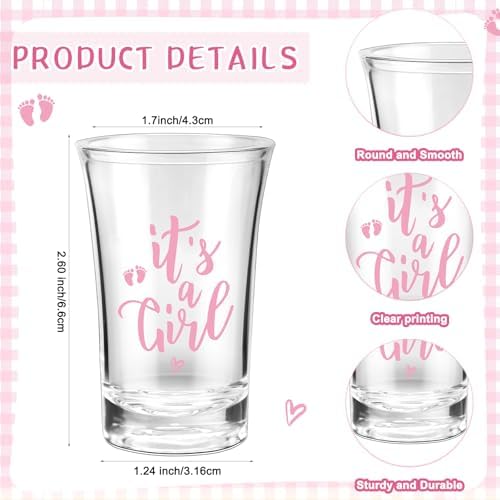 50 Sets Baby Shower Favors Shot Glasses Keychain Gifts, Gender, Pink - Image 2