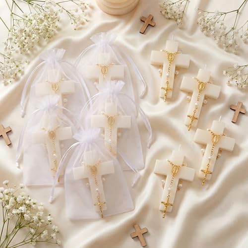 Kenning 24 Sets 72 Pcs Baptism Favors for Guests with Cross Candles Rosaries Organza Bags First Communion Gifts for Baptism Christian Souvenirs Gifts First Communion Wedding Baby Shower - Image 2