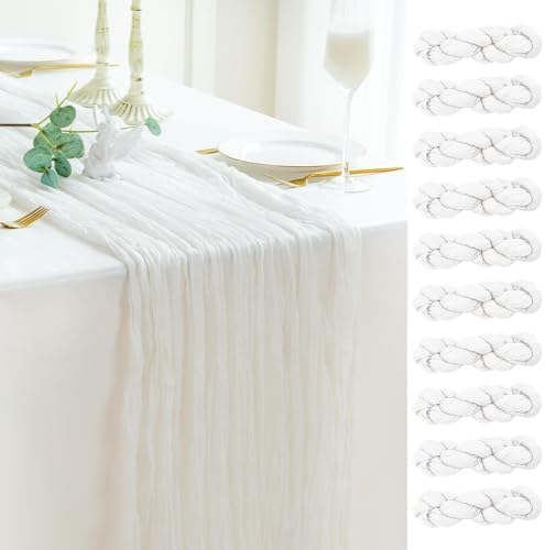 Sioloc Ivory White Cream Cheesecloth Table Runner 120'' x 35'',Spring Easter Decor Soft Gauze Boho Wedding Table Decor for 10ft Table Birthday Party,Baby Shower, Bridal Shower, Home & Event Decor by HEALTHYCOMFORTLIFE