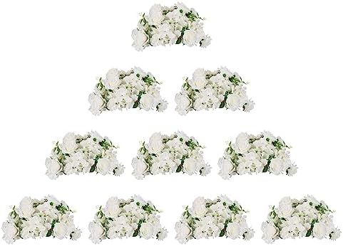 BLOSMON Artificial Flower Balls Wedding Centerpieces 10 Pcs 14.2" Large White Fake Flowers Rose Hydrangea Ball Arrangement Center Pieces for Table Silk Floral Bouquet for Wedding Party Home Decor by Blosmon