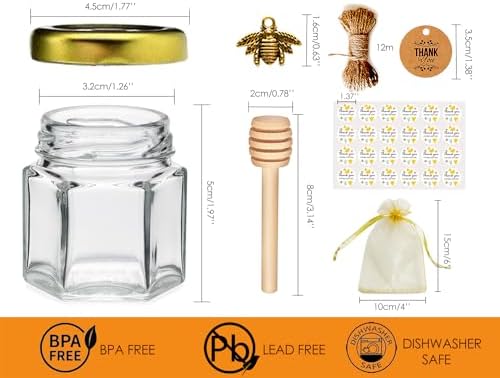 DnaDkiy Mini Glass Honey Jars with Dippers, 1.5oz Honey Pot, 60 Pack - Image 2