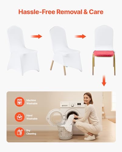 VEVOR Chair Covers, Polyester Spandex Chair Cover, Stretchy Flat-Front Chairs Protective Slipcover, Universal Fitted for Dining Party Wedding Banque (105PCS, White) - Image 6