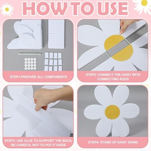 4 Pcs Large Daisy Birthday Party Decorations White Daisy Themed Cardboard Cutout Floral Baby Shower Cartoon Backdrop for Bridal Wedding Wildflower Party Supplies Photo Booth Props Gift Favor - Image 5