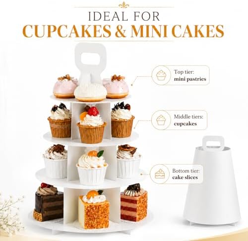 4-Tier Cupcake Stand, 5 Set Cardboard Cupcake Tower with Paper Cover, Dessert Cup Cake Stand Tower for Birthday Wedding Party Decoration,Afternoon Tea Stand, Cupcake Tier Stand - Image 6