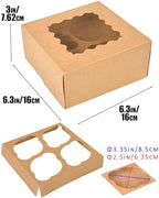 qiqee Auto-pop Up Cupcake Boxes with Window Brown 100PCS 4 Count Cupcake Box 6.3"x6.3"x3" Cupcakes Carrier, 4 Cupcake Containers - Image 5