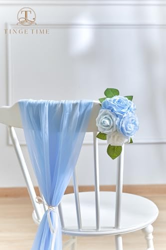 TINGE TIME 23pcs Artificial Wedding Flower Combo, Rose Peony Light Blue - Image 6