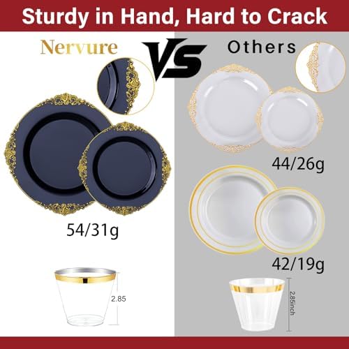 Nervure 350Pcs Blue Plastic Plates, Disposable Dinnerware Set for 50 Guests - Image 3