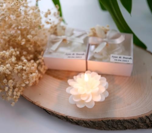 White Rose Petal Soy Wax Candles in Bulk - Scented Wedding Favor, Bridal Shower Baby Shower Birthday Gift - Dried Flower, Wax Stamp (10 Pieces) - Image 3