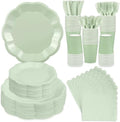 350 Pcs Sage Green Paper Plates and Napkins Disposable Tableware Serve 50 by NatNarr