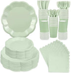 350 Pcs Sage Green Paper Plates and Napkins Disposable Tableware Serve 50 by NatNarr