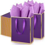 Yeaqee 50 Pcs Metallic Paepr Gift Bags Bulk with Handles,Purple and Gold by Yeaqee
