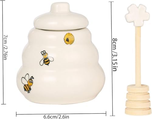 Ceramic Bee-Happy Honey Pot with Dipper，Honey Jar Serving Set with Exquisiting Package for Wedding Favor,Bridal Shower Favor, Baby Shower Favor，Party Favor (6, Scrolling) - Image 2
