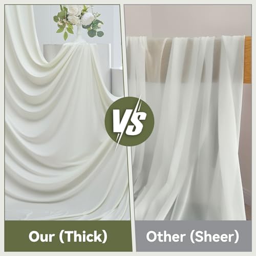 20x16ft Ivory Backdrop Curtains for Wedding Party, 4 Panels 16 ft Long Back Drop Cloth, Wrinkle-Free Polyester Drapes for Birthday, Baby Shower, Stage Photography Background - Image 3