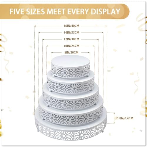 Wenqik 5 Pcs Metal White Cake Stand,16/14/12/10/8 In Round Cake Holder - Image 2