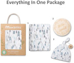 Miaoberry Forest Organic Muslin Swaddle Blankets for Baby Boy with Matching Hat and Wooden Hello World Newborn Sign | Newborn Photography Props | Birth Announcement Sign - Image 4