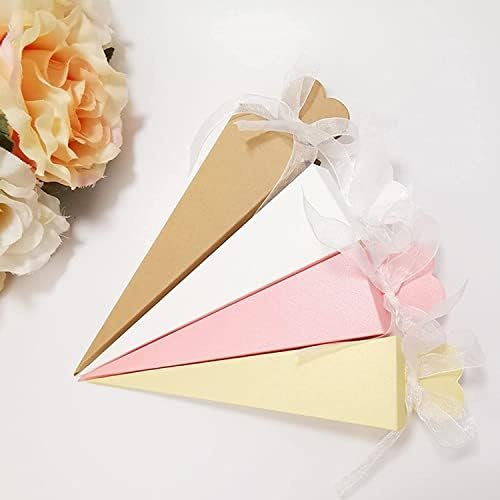 100 Pcs Cones Wedding Holder, Confetti Cones with Heart Shape, Place Cards, Box Box with Ribbon for Wedding Baptism Birth, Baby Shower - Image 5