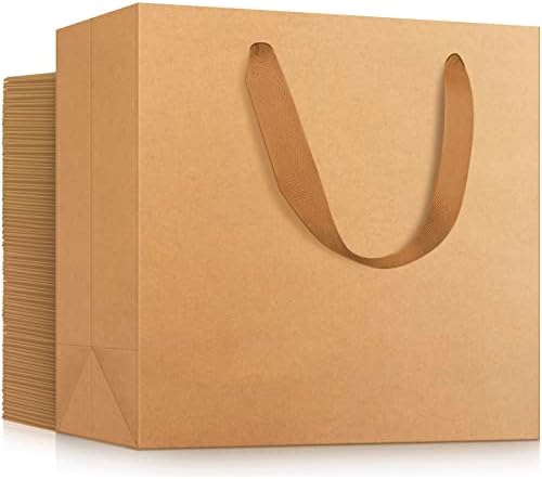 EUSOAR Gift Wrap Bags in Bulk, 12 Pack 8.6x3.9x7 inches Small Kraft Paper Bags with Handles, Heavy Duty Bags for Grocery, Boutique, Retail, Business, Party Favors, Baby Showers, Birthdays, Wedding by EUSOAR