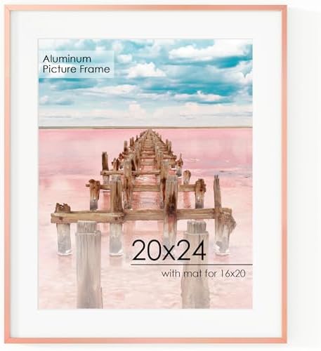20x24 Metal Picture Frame for Wall With Mat for 16x20, 20''x24'' Aluminum Photo Frames With Tempered Glass for Home Decor, Minimalist Modern Poster Frame Horizontal And Vertical Formats, Rose Gold by FLYJOE