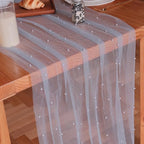 Set Of 6 Pearl Table Runner 10ft, 29 X 120 Inch Light Blue Tulle Table Cover, Pearl Sheer Table Runner For Wedding Party Baby Shower Birthday Home Decor by WelcometoPsasrm--Direct