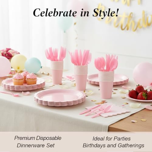 Nihaoya 700PC Pink Disposable Paper Plate set Party Supplies for 100 - Image 3