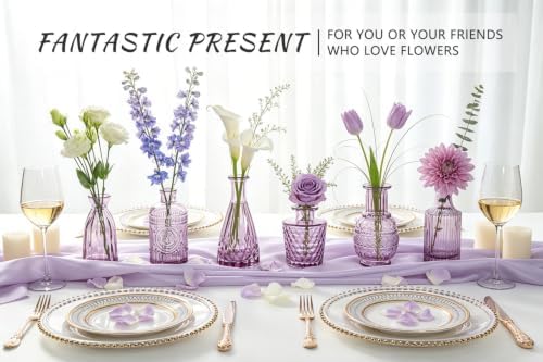 SUPMIND 16 Small Purple Glass Bud Vase, Flower Vase for Table Centerpieces - Image 3