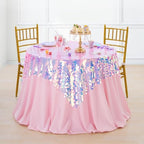 QueenDream Pink Sequin Tablecloth Mermaid Party: Big Payette Glitter Iridescent Fabric - 51x106 Inch Rectangle for Girls Birthday Cake Table Decorations - Image 2