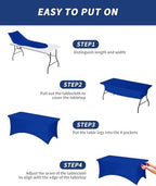 Fixwal 4 Pack 6FT Royal Blue Tablecloth Rectangle Spandex Table Cover - Image 5