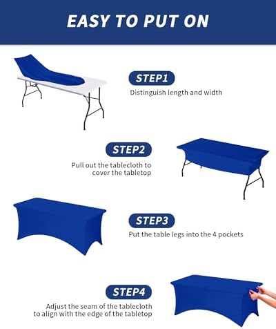 Fixwal 4 Pack 6FT Royal Blue Tablecloth Rectangle Spandex Table Cover - Image 5