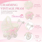4 Pack Rattan Baby Carriage Floral Arrangement Pink Baby Shower Table Centerpiece Stroller Candy Serving Basket for Guests Gender Reveal Wedding Party Favor Gift, Floral Not Included - Image 3
