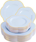 Liacere 50PCS Light Blue Plastic Plates - Heavy Duty Blue Disposable Plates - Blue and Gold Plastic Plates Include 25PCS Blue Dinner Plates, 25PCS Blue Dessert Plates for Party/Baby Shower/Wedding by Liacere