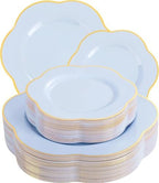 Liacere 50PCS Light Blue Plastic Plates - Heavy Duty Blue Disposable Plates - Blue and Gold Plastic Plates Include 25PCS Blue Dinner Plates, 25PCS Blue Dessert Plates for Party/Baby Shower/Wedding by Liacere