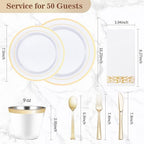 BESTVIP 350 PCS Disposable White and Gold Plastic Plates for 50 Guests - Image 4