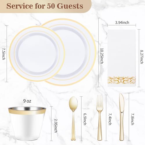BESTVIP 350 PCS Disposable White and Gold Plastic Plates for 50 Guests - Image 4