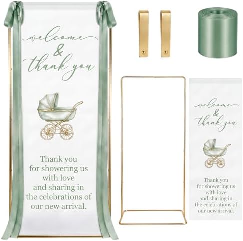 Baby Shower Welcome Linen Sign Stand with Satin Ribbon, Green by Unknown