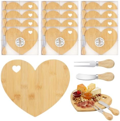 12 Set Heart Cheese Board Bridal Baby Shower Favor with Knife Fork, Thank You Gift Box, Mini Charcuterie Board, Bridal Shower Prizes, Wedding Favors, Baby Shower Game Winners, Valentines, Housewarming by Unknown