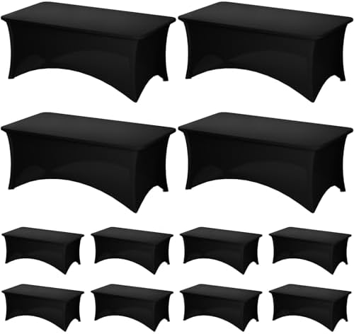 Fixwal 12 Pack 6FT Black Tablecloth Rectangle Spandex Fitted Table Cover by Fixwal