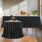 12ft Black Table Skirts for Rectangle Tables Polyester Table Skirt Desk Skirts Ruffle Tablecloth Skirt for Birthday Party Banquet Black Theme Party Wedding Bridal Shower Table Decorations - Image 6